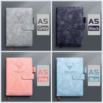 A5 360Pages Notebook Buckle Pen Slot Design Notebook Diary Notes Writing Sketching ... (COLOR: PINK)