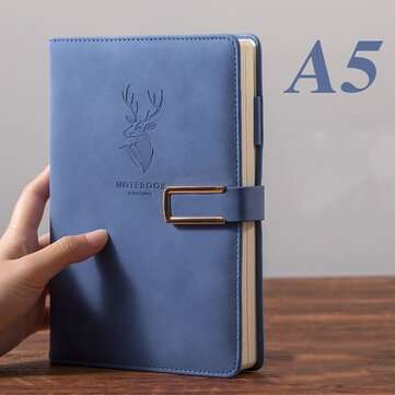 A5 Journal Notebook Faux Leather Magnetic Buckle Book With Lined 416 Pages Diary N... (COLOR.: BLUE)