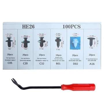 Car Push Retainer Pin Rivet Trim Clip Set with Panel Moulding Screwdriver Asso... (QUANTITY: 100PCS)