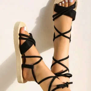 Women Tie Leg Design Cross Band Strappy Sandals
