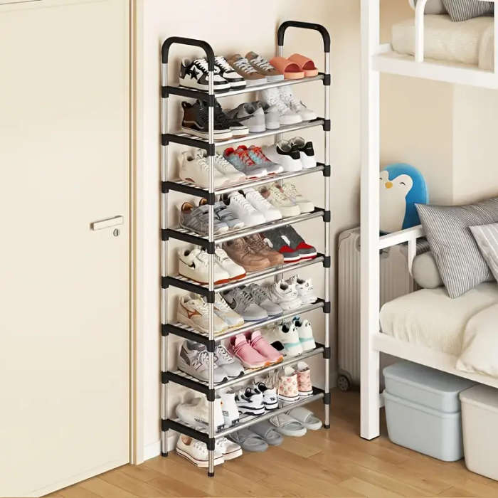 6-Tier Durable Metal Shoe Rack with Transparent Sides - Space-Saving, Freestanding Stacking De