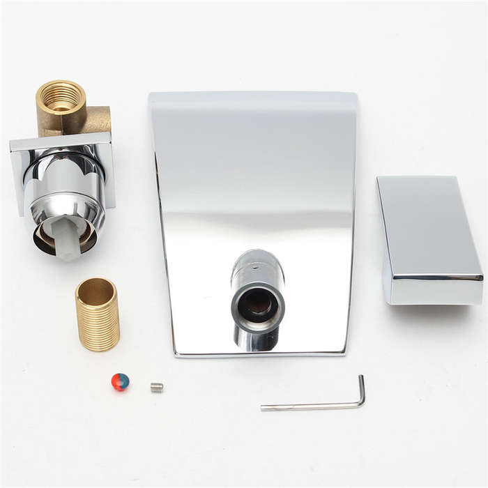 Modern Bathroom Faucet Single Handle Sink Mixer Tap Wall Mounted Chrome Brass Waterfall