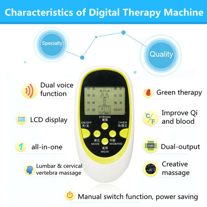 Digital Dual Output  Electric Physiotherapy Acupuncture Tools Massager 8 Electrodes Squishies Squishy Pads