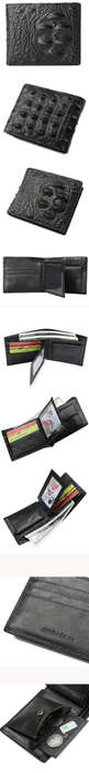Men Crocodile Pattern Genuine Leather Short Wallet Coin Bag 