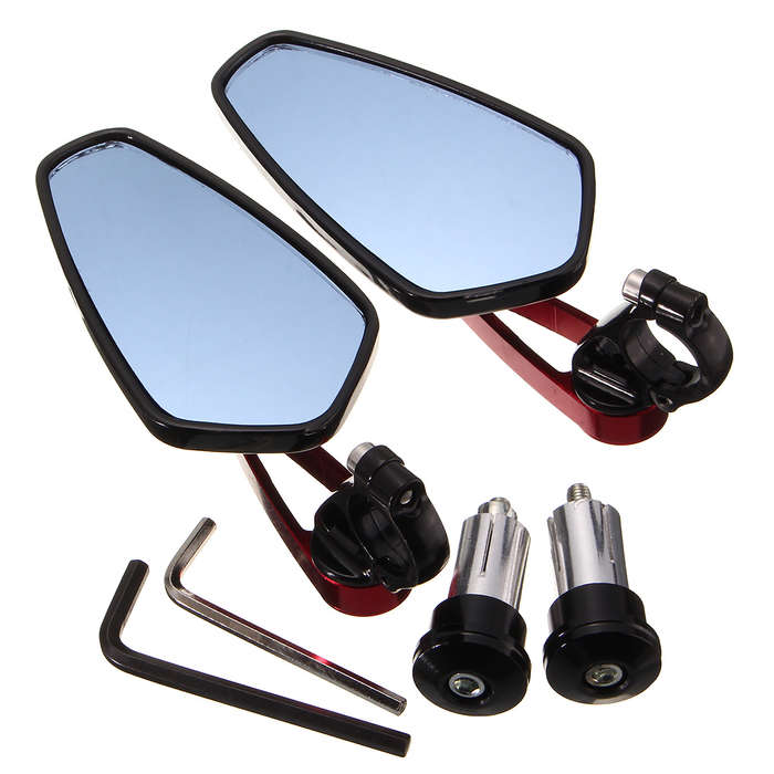 7/8inch 22mm Universal Motorcycle Aluminum Rear View Side Mirrors Handlebar End Red
