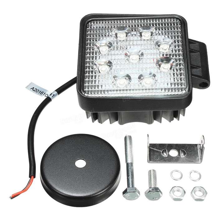 27W 6000K LED Work Light Bar Square Flood Light For 4X4 Off Road UTV Truck Boat 