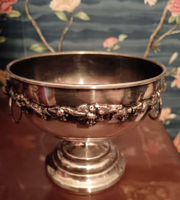 Silver Plated Pedestal Vase with Lion Head Handles