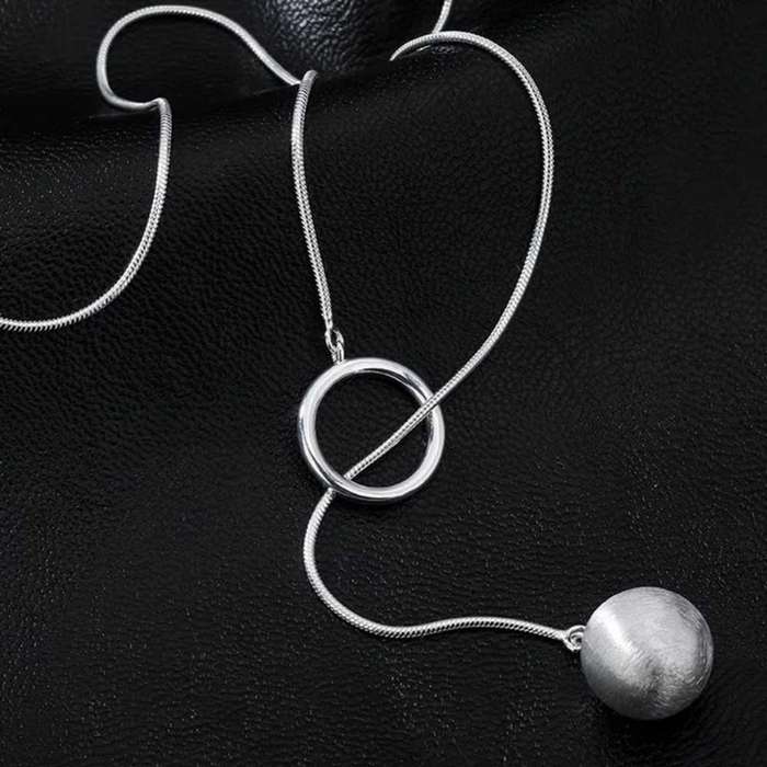 925 Silver Brushed Bead Ball Necklace