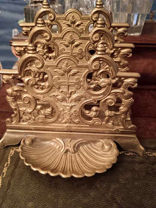 Antique Ornate Bronze Leter Holder, French Gilded