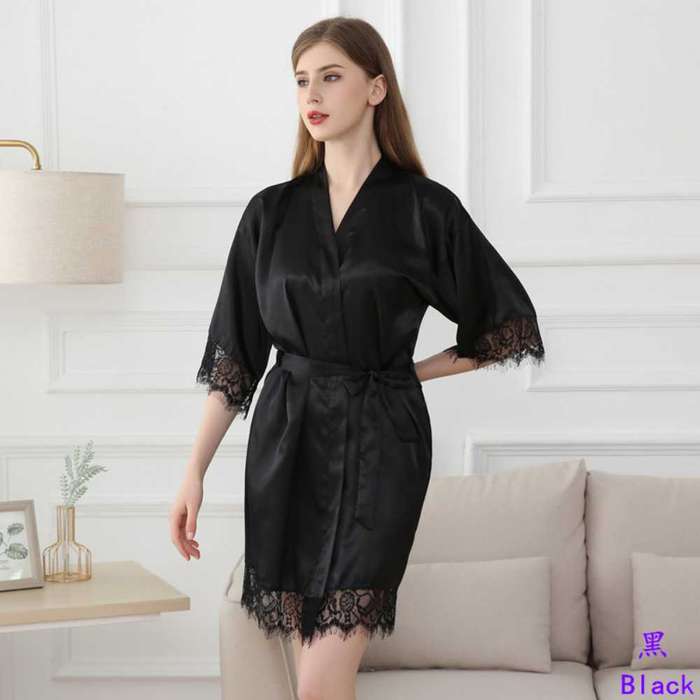 brides maid robe satin gown with lace