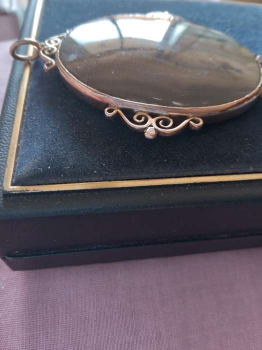 Large Antique Victorian 9ct Rose Gold And Banded Agate Pendant
