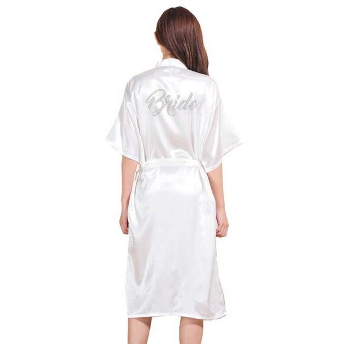 long satin gown silver bride printed back