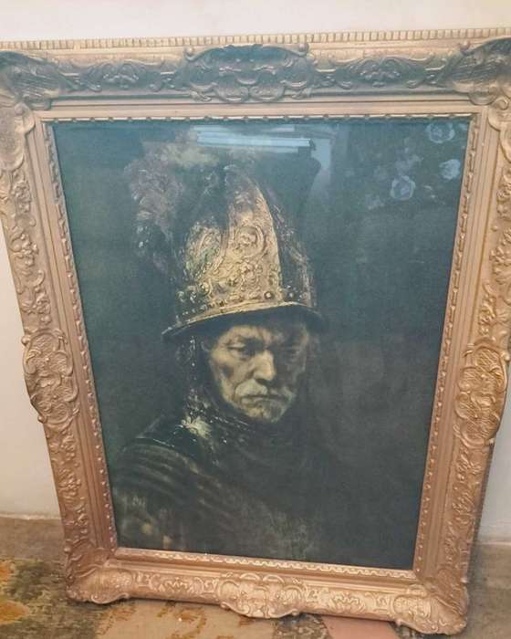 Vintage Engraving of the Man with The Golden Helmut Framed