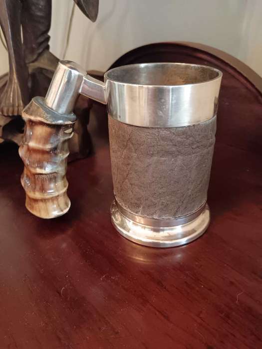Silver Plated Tankard with Elephant Skin & Bone Handle by Royal Sable Made in Rhodesia