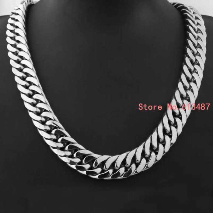 Heavy Punk Cuban Stainless Steel Curb 16mm Punk Style Necklace Men SILVER