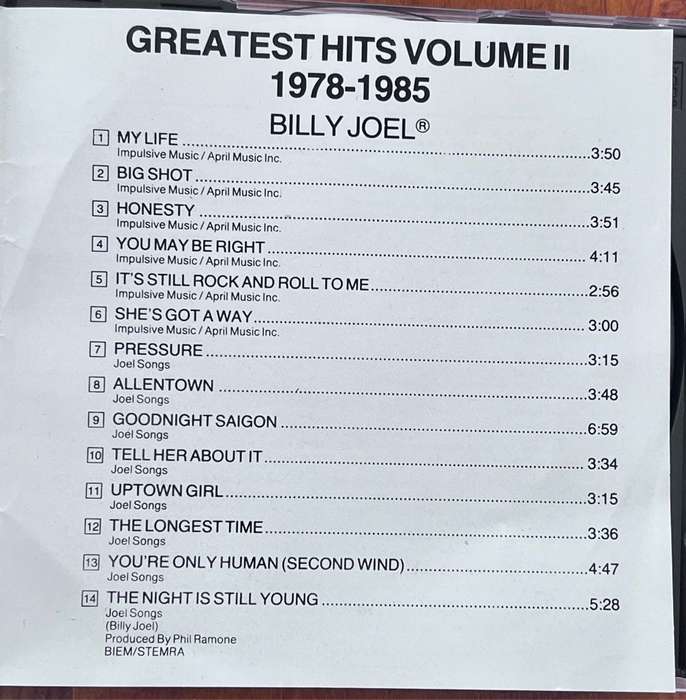 CD Billy Joel - Greatest Hits Volume II