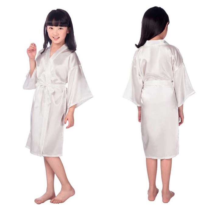 kids satin gown brides maid robe
