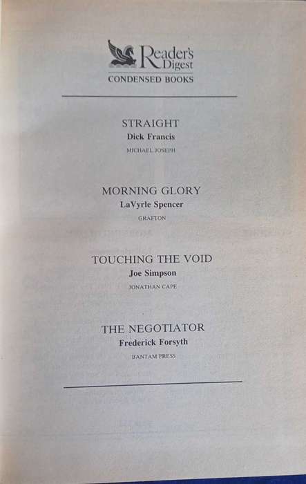 Reader`s digest condensed book: Straight, Morning glory, Touching the void