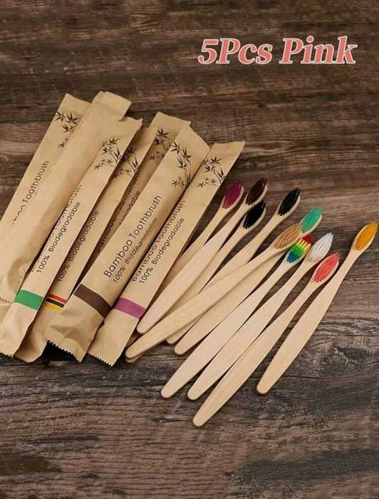5pcs Bamboo Toothbrush  Disposable Soft Bristles with Biodegradable Paper Packaging