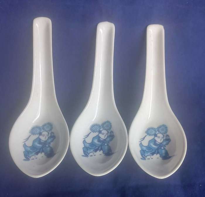 3 x Chinese soup spoons