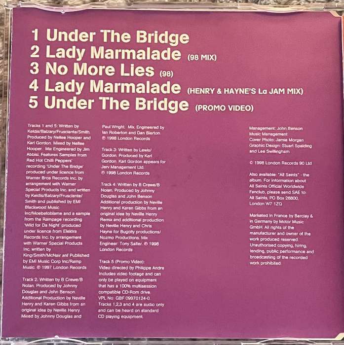 CD single: All Saints - Under the bridge/ Lady Marmalade (LONCD408)