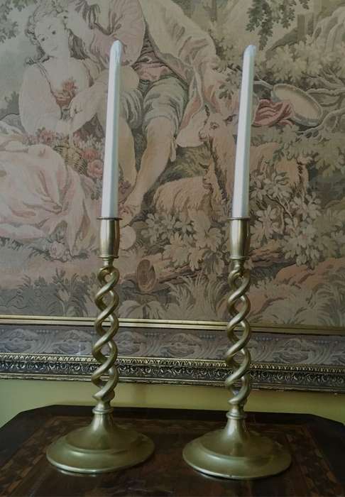 Antique brass / bronze open barley twist candlesticks