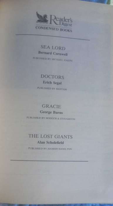 Reader`s digest condensed book: Sea lord, Doctors, Gracie, The lost giants