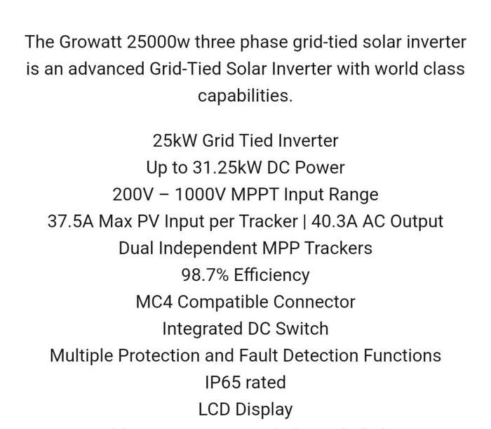 25kw Growatt 3phase grid tie inverter
