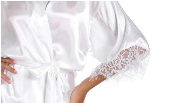 brides maid robe satin gown with lace