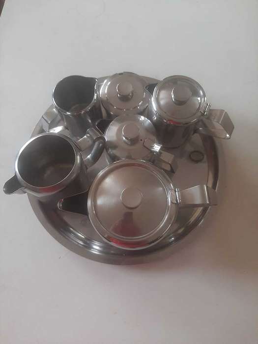 Vintage stainless tea set with tray