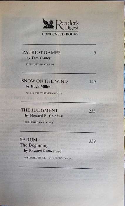 Reader`s digest condensed book: Patriot games, Snow on the wind, The judgment