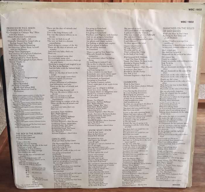 PAUL SIMON - GRACELAND LP VINYL RECORD