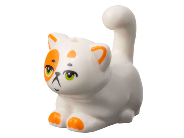 Lego (N) ~ Cat Friends Style Large Sitting with Orange Markings and Lime Eyes Pattern (Chu ~ [White]