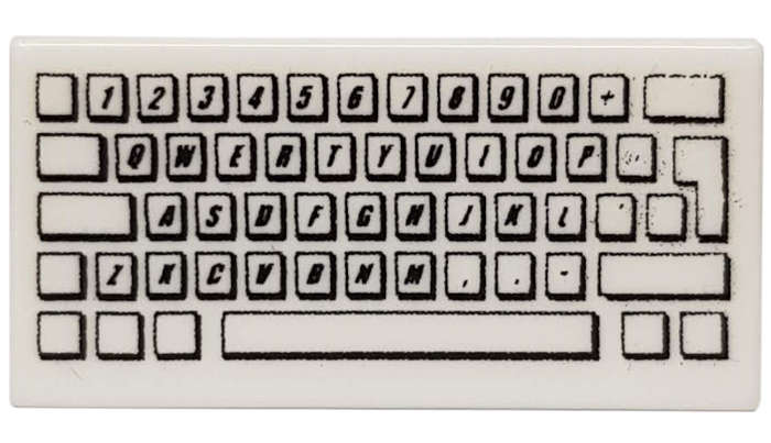 Lego (N) ~ Tile 1 x 2 with Computer Keyboard Standard Pattern ~ [White]