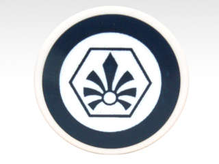 Lego (U) ~ Tile Round 2 x 2 with Dark Blue Circle and Chima Logo in Hexagon Pattern (Stic ~ [White]