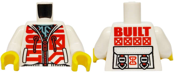 Lego (N) ~ Torso Hoodie with Red Zipper Drawstrings and 'BUILT' Metallic Light Blue Shirt  ~ [White]