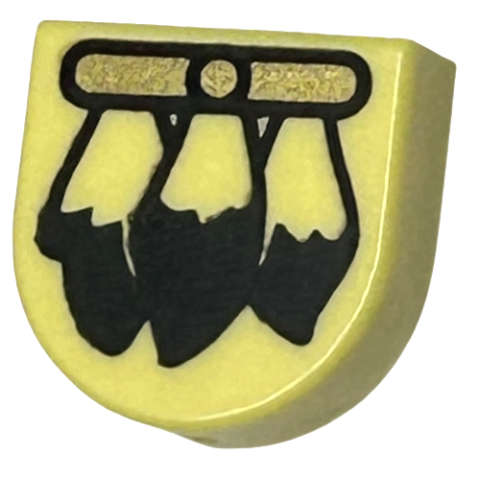 Lego NEW - Tile Round 1 x 1 Half Circle Extended with Gold Strap and Black P~ [Bright Light Yellow]