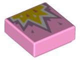 Lego (N) ~ Tile 1 x 1 with Metallic Pink White and Yellow Explosion Pattern ~ [Bright Pink]