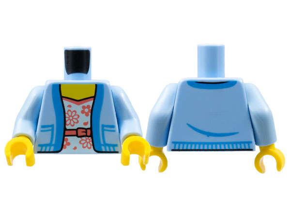 Lego (N) ~ Torso Female Jacket Open with Pockets over White and Coral Shirt wi ~ [Bright Light Blue]
