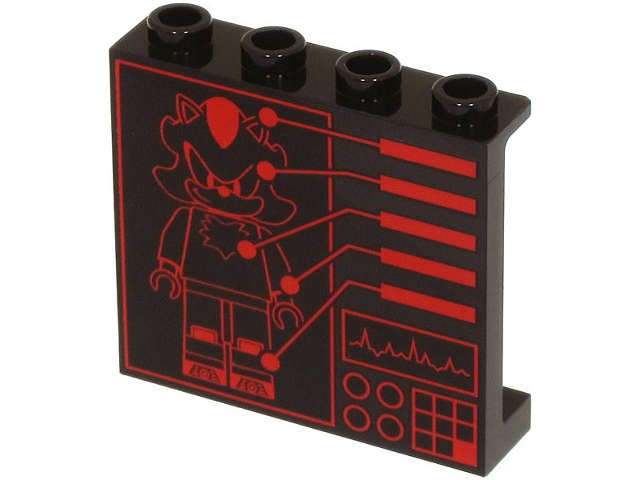 Lego (N) ~ Panel 1 x 4 x 3 with Side Supports - Hollow Studs with Red Shadow the Hedgehog  ~ [Black]