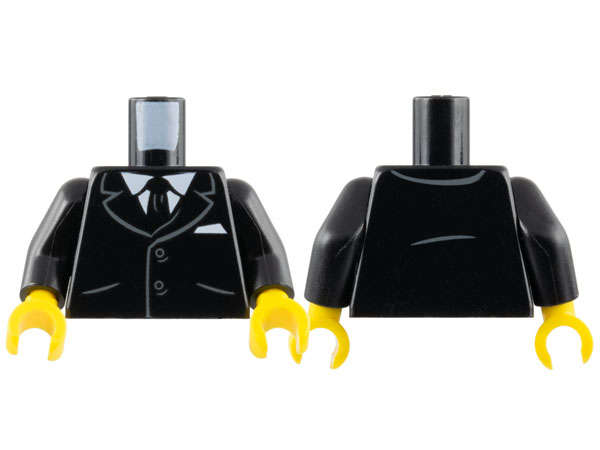 Lego NEW - Torso Suit Jacket with 2 Buttons Pockets Tie White Shirt and Pocket SquarePatt~ [Black]