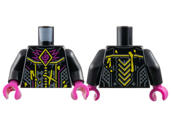 Lego (N) ~ Torso Armor Magenta Spiral and Zigzags Yellow Lines Splotches and Chevrons Dark ~ [Black]