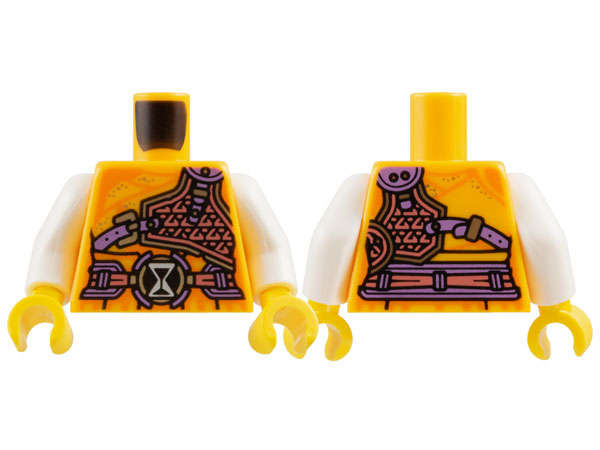 Lego (N) ~ Torso Robe with Orange Lines Medium Lavender Coral and Silver Out ~ [Bright Light Orange]