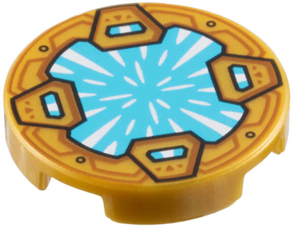 Lego (N) ~ Tile Round 2 x 2 with Bottom Stud Holder with Medium Azure Crystal with Wh ~ [Pearl Gold]