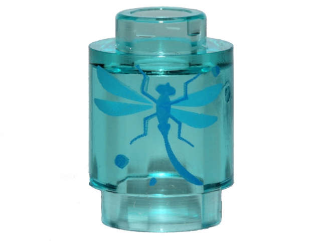 Lego (N) ~ Brick Round 1 x 1 with Blue Dragonfly Pattern ~ [Trans-Light Blue]