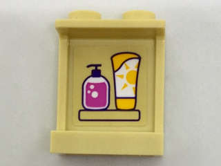 Lego (U) ~ Panel 1 x 2 x 2 with Side Supports - Hollow Studs with Dark Pink Liquid Soap and ~ [Tan]