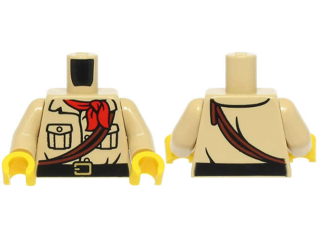Lego (N) ~ Torso Shirt with Buttons and Pockets Black Belt with Gold Buckle Red Neckerchief  ~ [Tan]