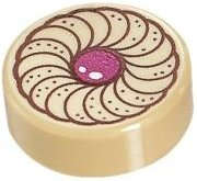 Lego (N) ~ Tile Round 1 x 1 with Cookie Magenta Center Pattern ~ [Tan]