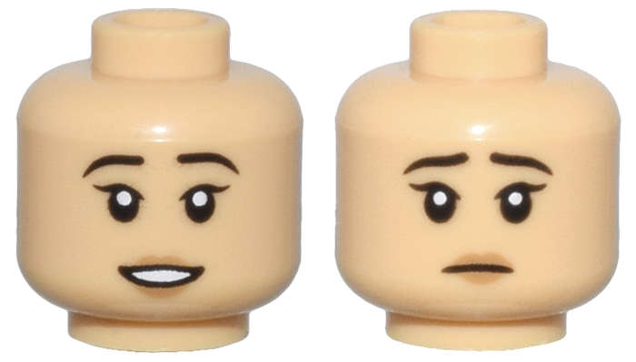 Lego (N) ~ Minifigure Head Dual Sided Female Black Eyebrows Medium Nougat Lips Open M ~ [Medium Tan]