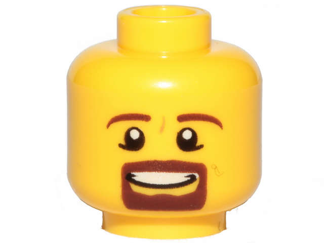 Lego (N) ~ Minifigure Head Male Brown Beard and Eyebrows Goatee Pupils Teeth Pattern ~ [Yellow]